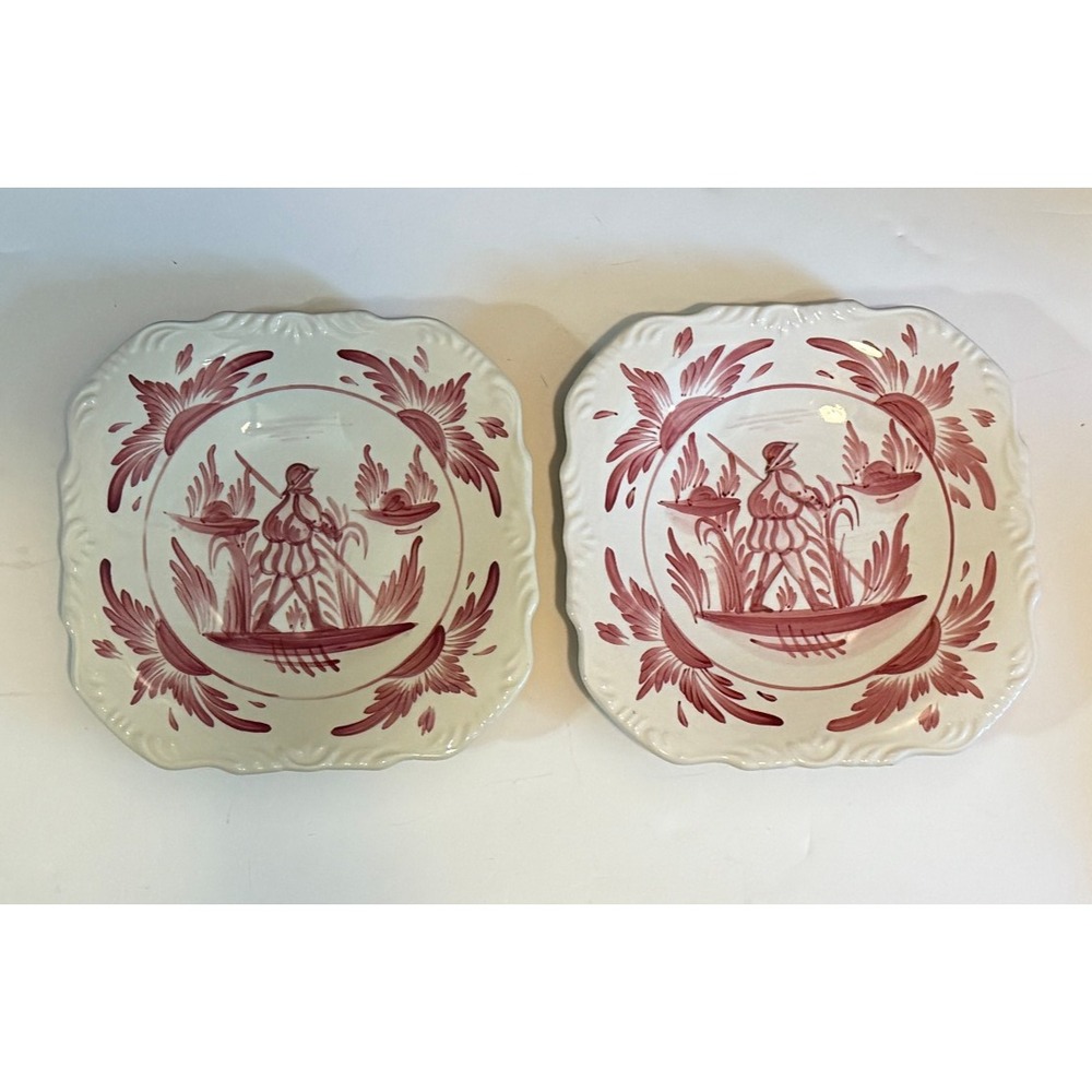 Two HandPainted 10" Bowls Dinner Plates Pink Figure by The Cooley Collection Mia